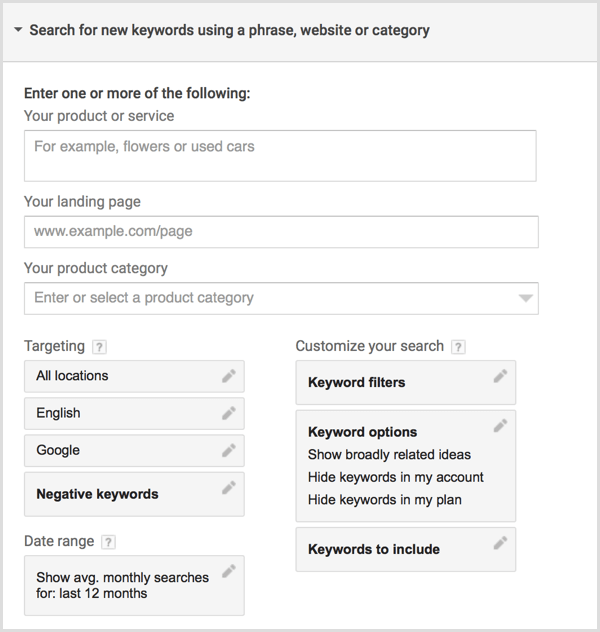 „Google AdWords“ raktinių žodžių planavimo priemonės paieška