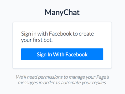 Prisijunkite prie „ManyChat“ naudodami „Facebook“ paskyrą.