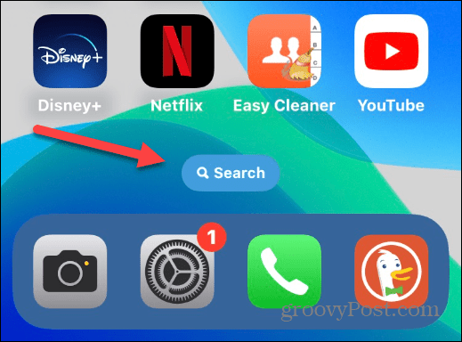 Pašalinkite paieškos mygtuką „iPhone“ pagrindiniame ekrane