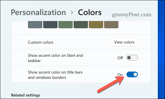 Įgalinti kraštinės spalvą sistemoje „Windows“.
