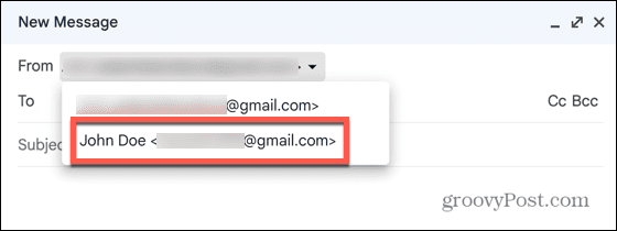 gmail pasirinkite slapyvardį