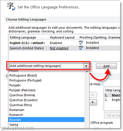 pridėti papildomų „Office 2010“ kalbų