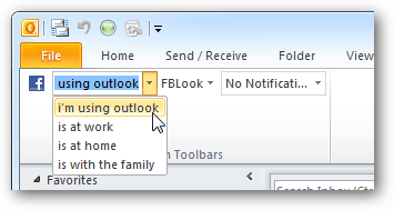 atnaujinkite facebook būseną iš „Outlook“