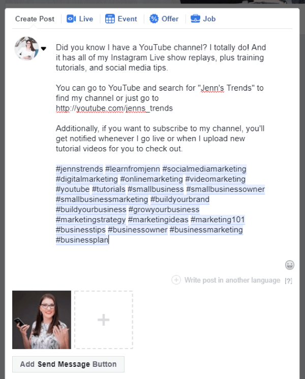 Kaip kryžminiu būdu paskelbti „Instagram“ iš „Facebook“ darbalaukyje, 3 žingsnis, sukurkite savo įrašą „Facebook“