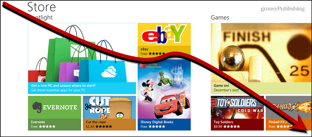 „Windows Store“ reklamos pajamos nugrimzta į nosį