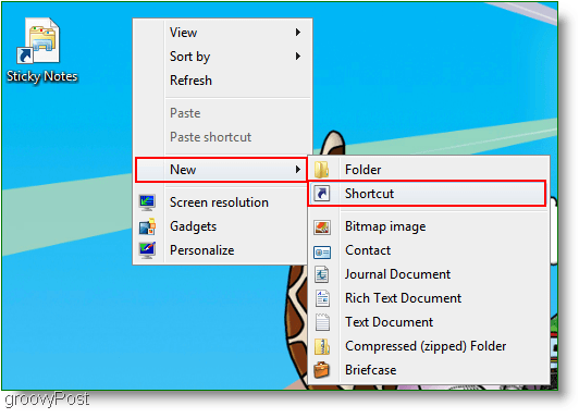 „Windows 7“ sukurti naują nuorodą: ekrano kopiją