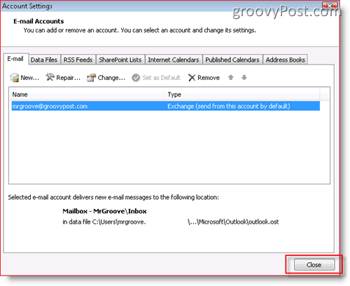 Pridėkite pašto dėžutę prie „Outlook 2007“:: groovyPost.com