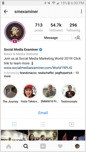 „Instagram“ verslo profilio pavyzdys