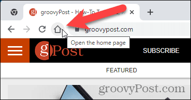 Pagrindinis puslapis rodomas spustelėjus mygtuką Pagrindinis naršyklėje „Chrome“.
