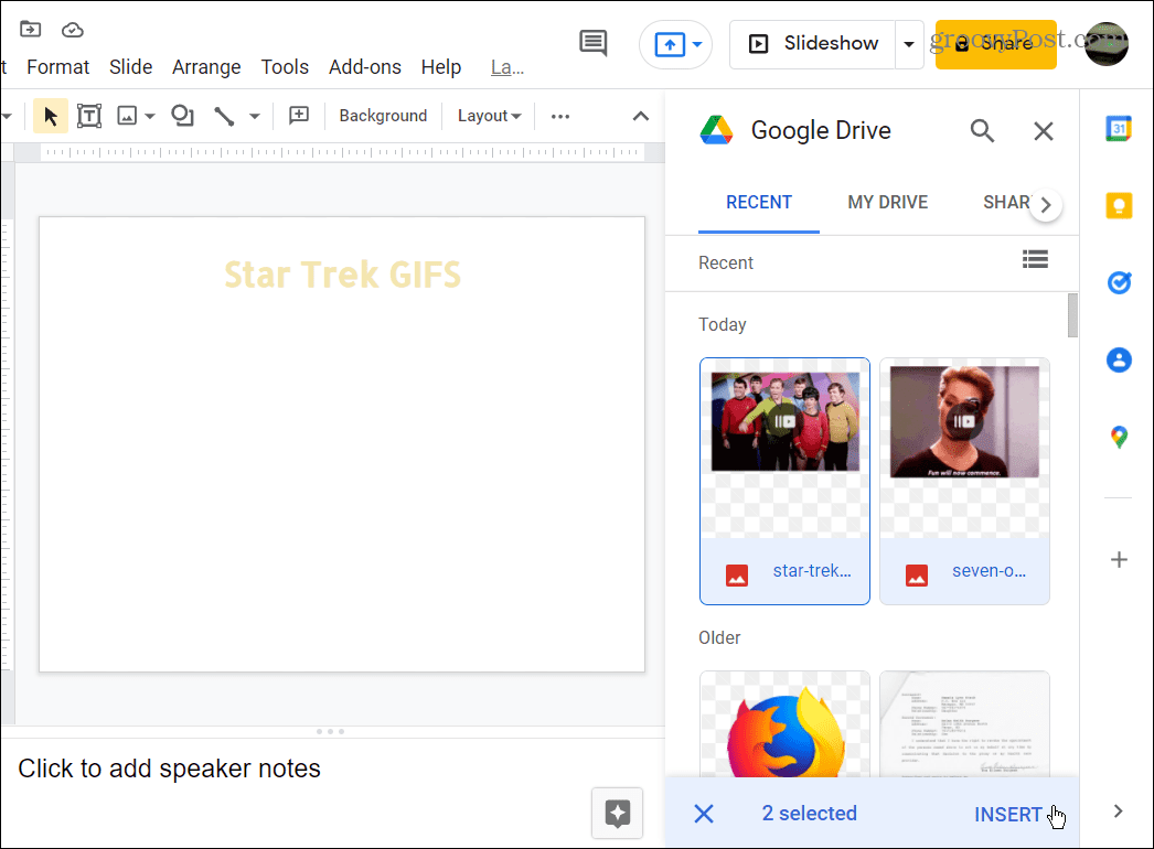 pasirinkite naudoti GIFS iš „Google“ disko