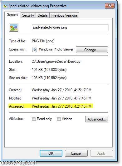 „Windows 7“ ekrano kopija - prieigos data nebuvo atnaujinta labai gerai