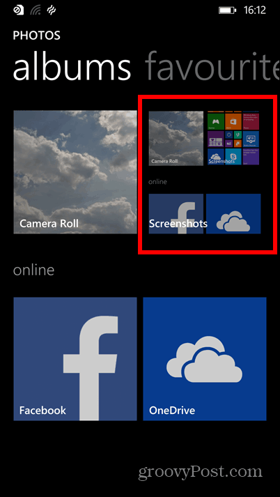 „Windows Phone 8.1“ ekrano kopijų albumai