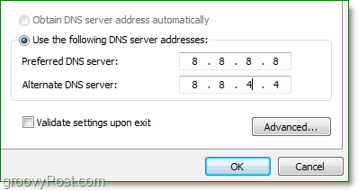 „google“ DNS IP yra 8.8.8.8, o pakaitinis yra 8.8.4.4