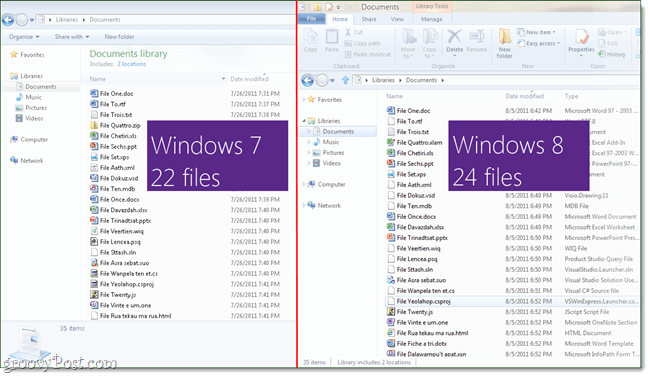 „Windows 8 Explorer“, palyginti su „Windows 7 Explorer“