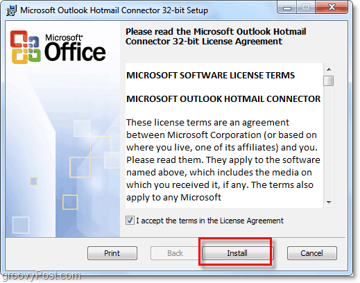 diegti „Outlook Hotmail“ jungties įrankį
