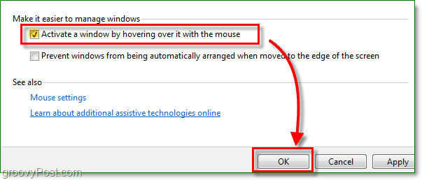 Kaip perjungti „Windows“ su pele, užveskite pelę „Windows 7“