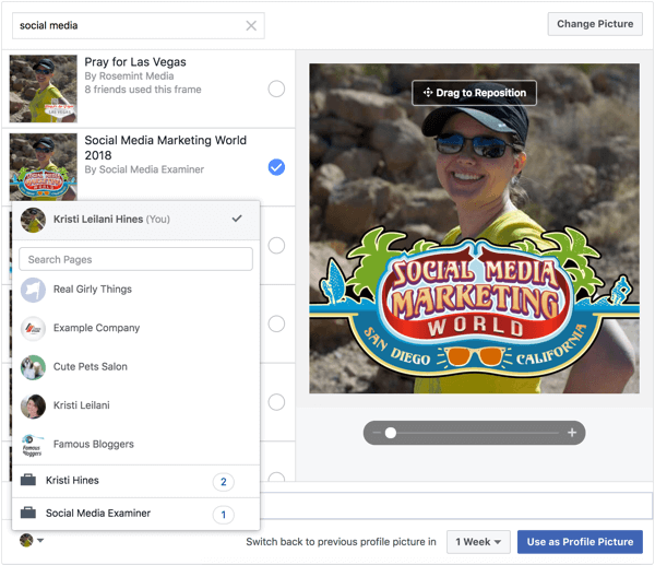 „Facebook“ rėmelius taip pat galima pritaikyti profilių ir puslapių nuotraukoms.
