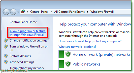leisti programai ar funkcijai per „Windows 7“ ugniasienę