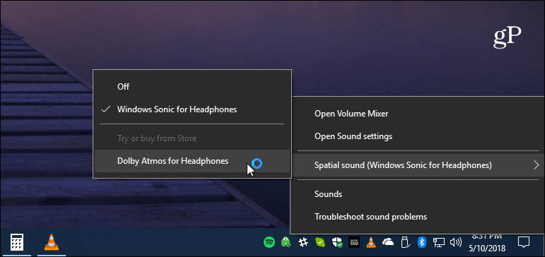 Garso nustatymas „Windows 10“ užduočių juostoje