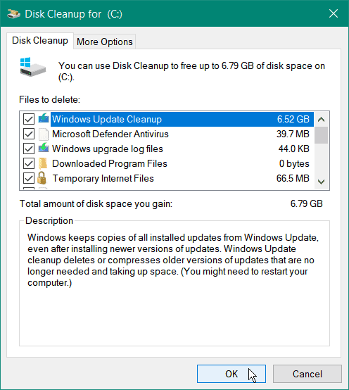 išvalyti sistemos failus disko valymas windows 10