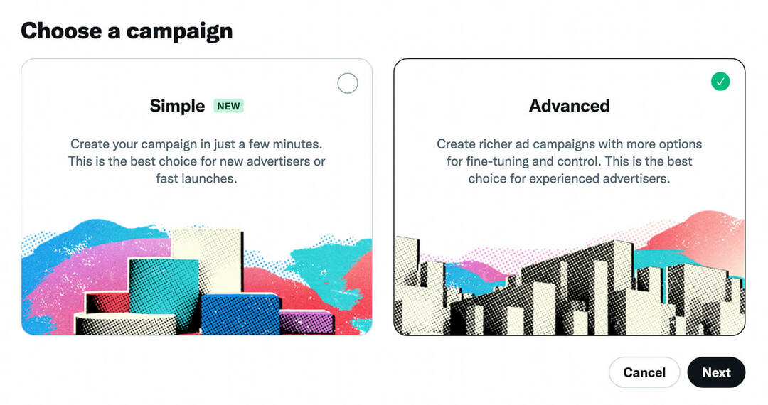 kaip-pridėti-konversijos-įvykius-prie-Twitter-reklamos-kampanijos-naudojant-twitter-pixel-marketing-goals-addance-events-to-ad-campaigns-choose-advanced-campaign-type-example-16