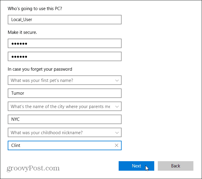 Vietinio vartotojo informacija „Windows 11“
