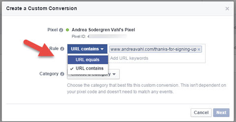 „facebook“ pritaikytų konversijų URL taisyklė