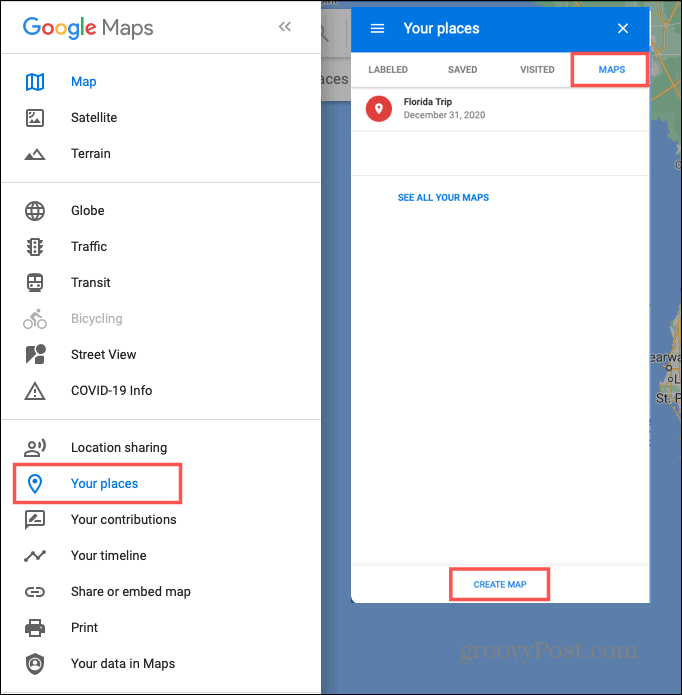 Sukurkite kelionių žemėlapį „Google“ žemėlapiuose