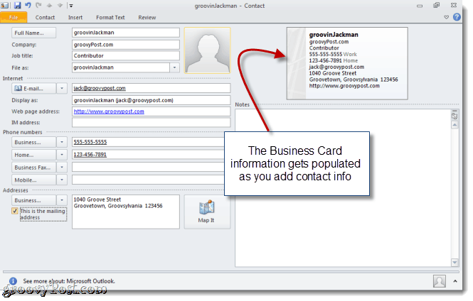 Sukurkite „vCard“ programoje „Outlook 2010“