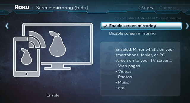 Įgalinti „Roku“ ekrano veidrodį