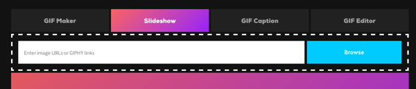 Spustelėkite parinktį Skaidrių demonstravimas, kad sukurtumėte GIF iš vaizdų serijos.