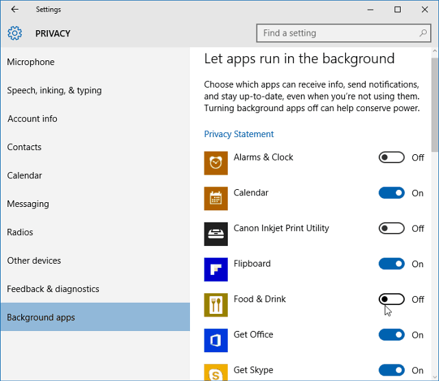 Išjunkite „Windows 10“ fonines programas