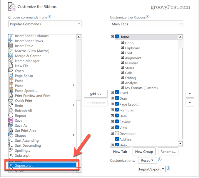 excel subscript komanda