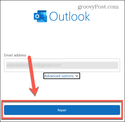 Outlook remonto mygtukas
