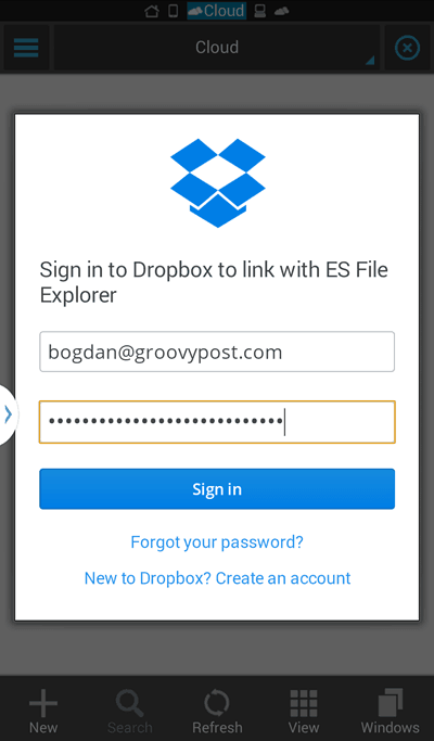 „ES File Explorer“ prisijungimo „Dropbox“