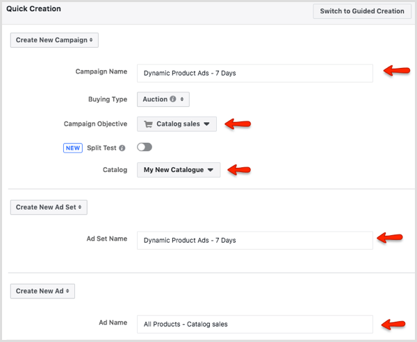 Greito kūrimo langas „Facebook“ skelbimų tvarkyklėje