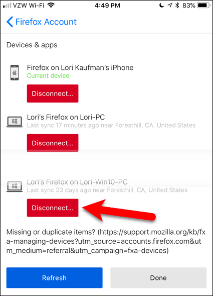 Atjunkite įrenginį „Firefox“, skirtą „iOS“