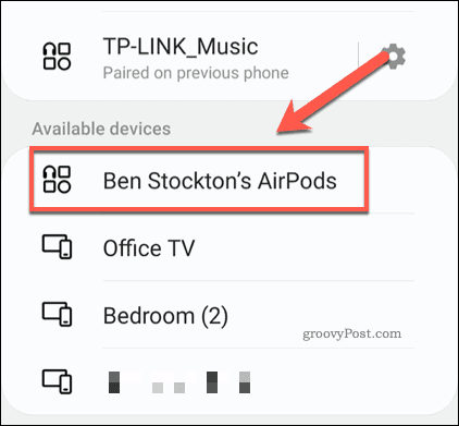 „AirPods“ „Android“ „Bluetooth“ nuskaitymo meniu