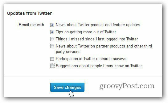 „Twitter“ nustatymai el. pašto pranešimai tinkinti išsaugoti pakeitimus