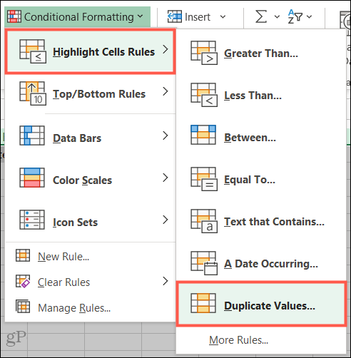 Pažymėkite langelių taisykles, pasikartojančias vertes „Excel“