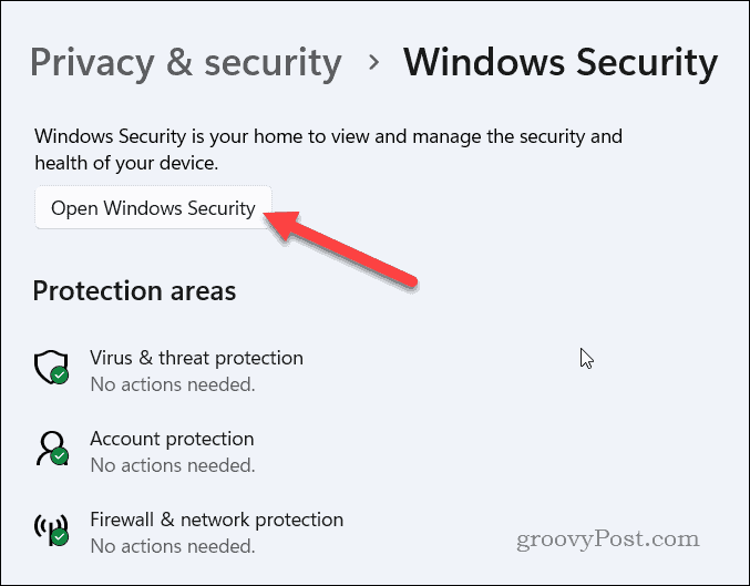Paleiskite „Windows Security“ sistemoje „Windows 11“.