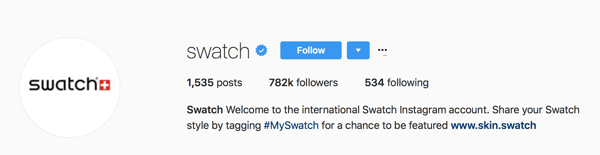 „Swatch“ prašo vartotojų pažymėti savo įrašus naudodamas „#MySwatch“, kad būtų galimybė būti rodomiems jų „Instagram“ paskyroje.