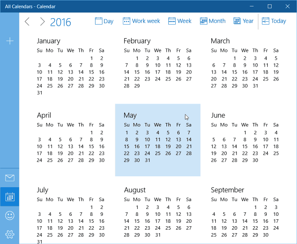 „Windows 10“ kalendoriaus visų metų rodinio atnaujinimas