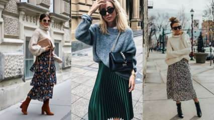 Stilingiausi sezono megztinių sijonų deriniai