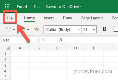 „Excel“ žiniatinklio programos failų meniu