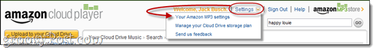 „Amazon Cloud Player“ nustatymai