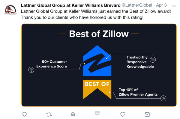 Kaip naudoti socialinį įrodymą savo rinkodaroje, apdovanojimo pavyzdį ir socialinę padėką klientams „Lattner Global Group“ iš Kellerio Williamso Brevardo