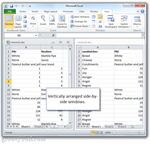 „Microsoft Excel“ skaičiuoklė greta vienas kito