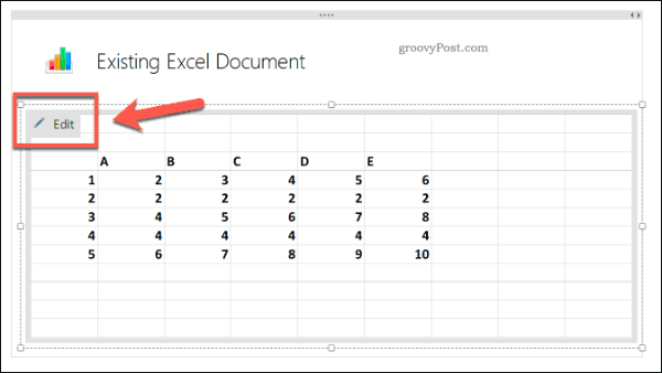 Esamos „Excel“ skaičiuoklės redagavimas „OneNote“