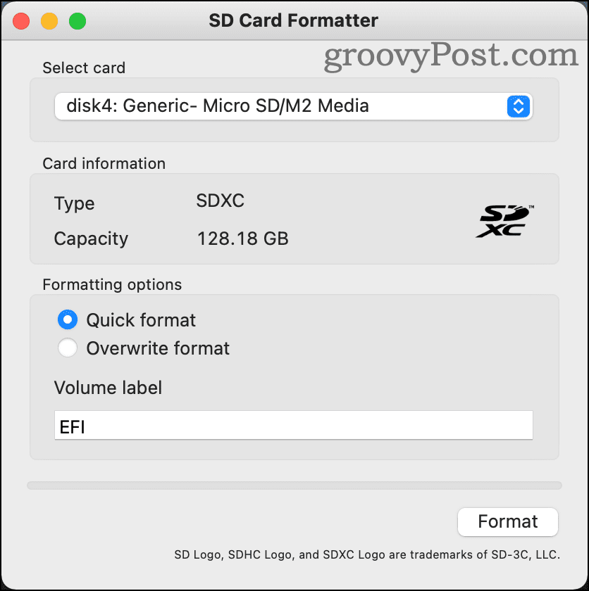 SD kortelės formatavimas
